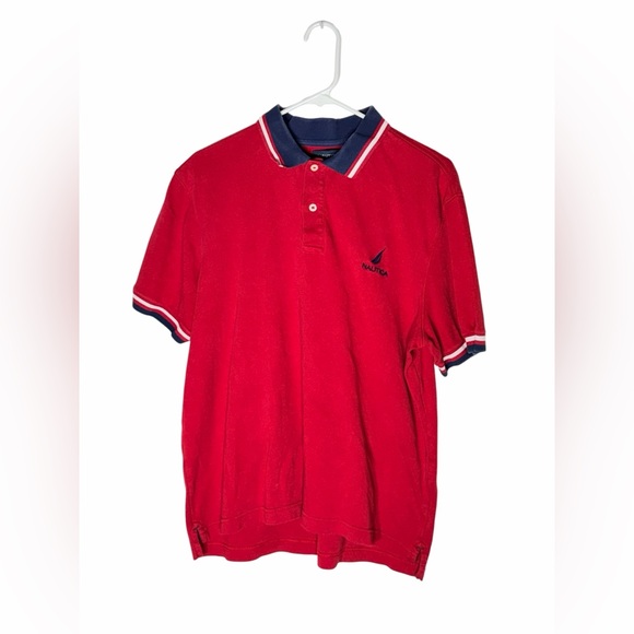 Nautica Men's Polo Shirt in Vibrant Red White and Blue Large - Picture 1 of 3